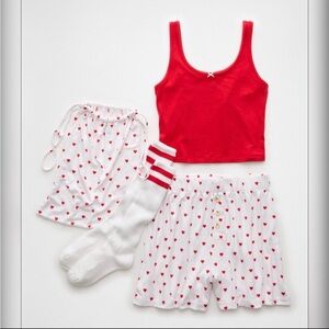 American Eagle Outfitters Pajama Set - White with Red Hearts